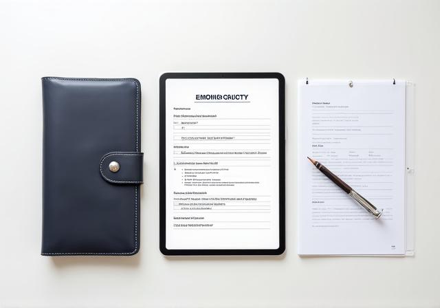 Stacks of legal documents and a digital tablet showing contract highlights